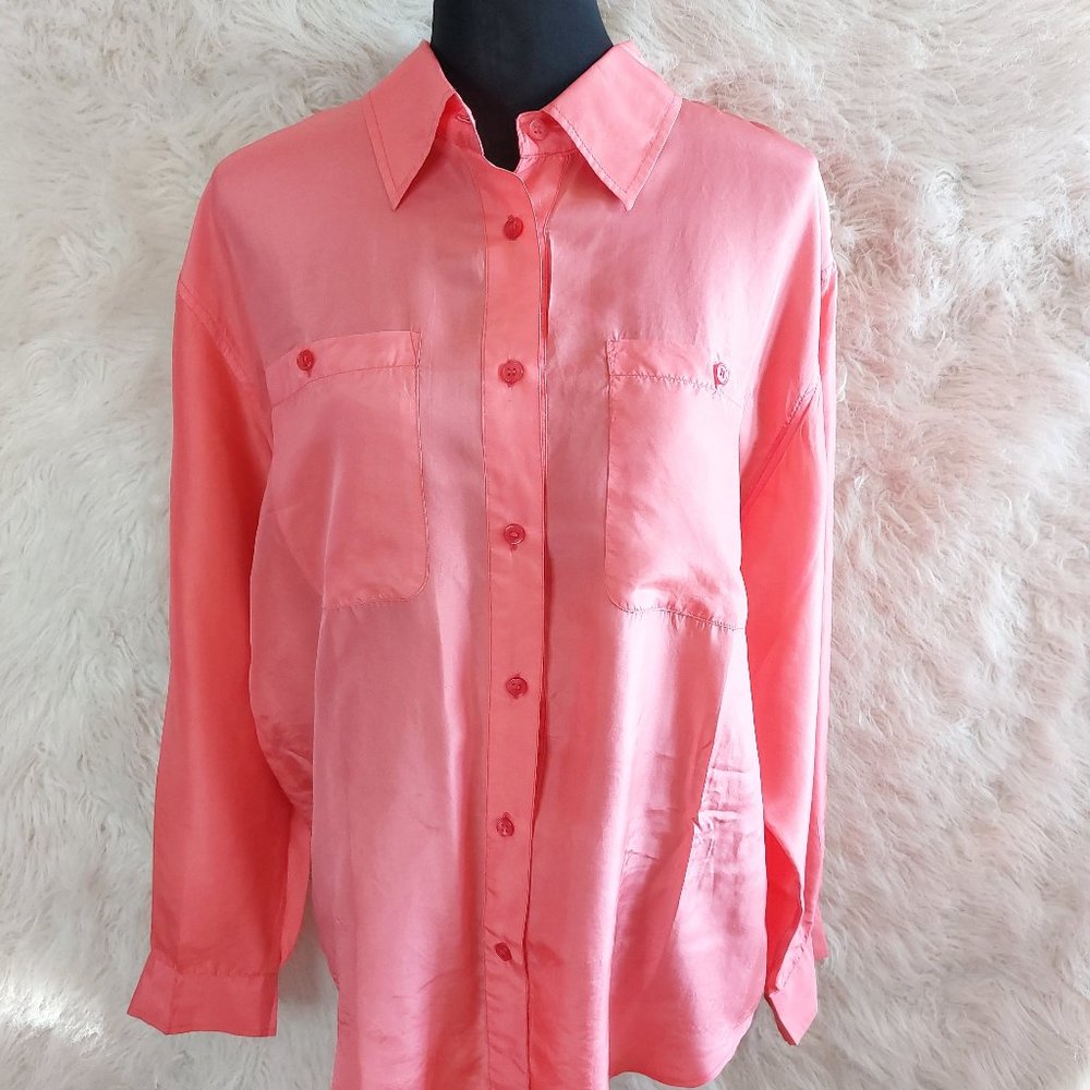 Vintage Sun Coast 100% Silk Women's Red Blouse Shirt Size L